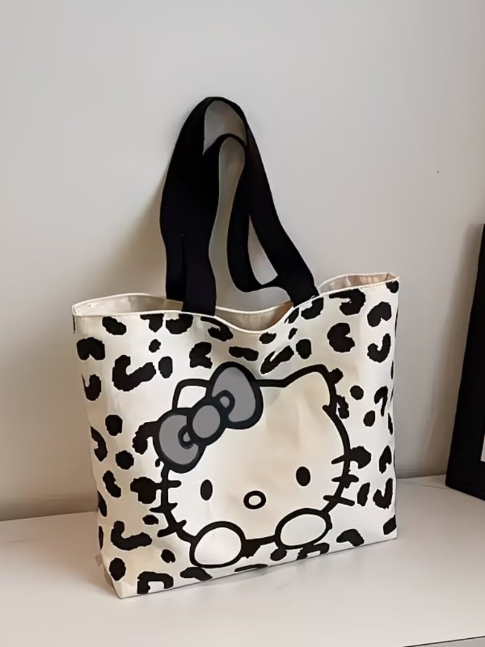 HELLO KITTY‎ Black & White Leopard Print Canvas Tote Shopping Bag NEW & SO CUTE! - Picture 2 of 8
